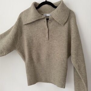 Zara Women's Taupe Cowl Neck Sweater